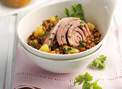 Linsen mit Thunfisch und Erdäpfeln