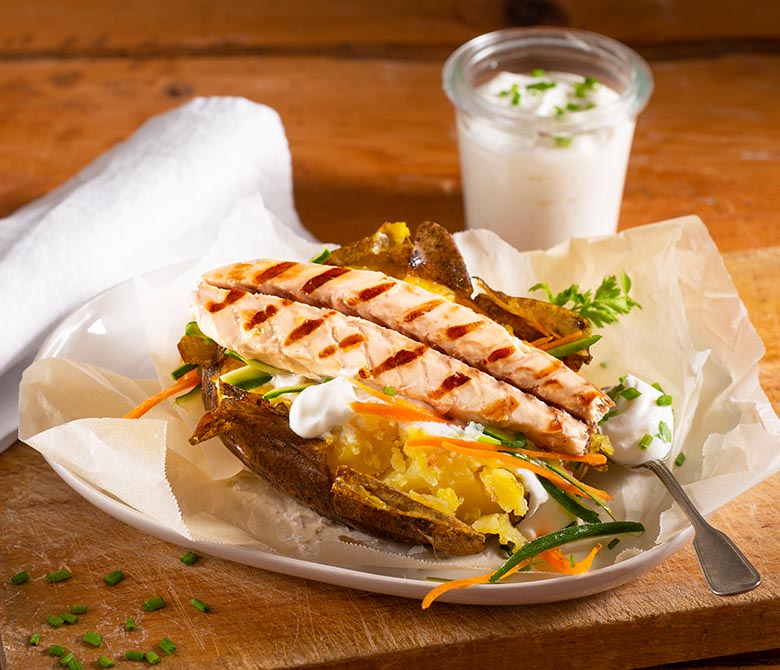 Ofenerdäpfel mit gegrillter Makrele